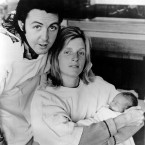 Paul McCartney and his wife, American photographer Linda, pose with their newborn daughter, Stella, at Kings College Hospital in London, England, in September 1971. (AP Photo)