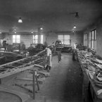 1922: Workmen in the patternmaking section manufacturing a wing skeleton for a Thomas-More MB-3 plane, intended for studies on pressure distribution in flight. (NASA Archives)