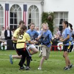 Younger teams play before the Irish American Flag Football Classic at the American Ambassador's residence today.