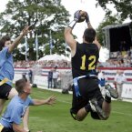 Pictured catching a touchdown pass is Dan Ferens from Pittsburgh, Pennsylvania during the Football Classic.