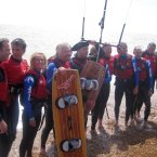 Branson and team on Folkstone Beach, Kent after he abandoned his first attempt on Saturday. (Tom Pugh/PA Wire)