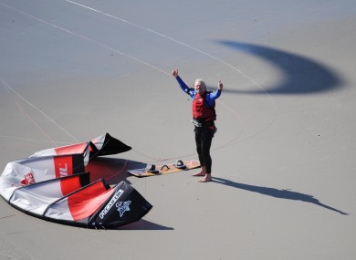 Richard Branson celebrating his record-breaking crossing.
