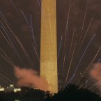 Fireworks light the sky over the US Capitol, left, Washington Monument and Lincoln Memorial in Washington for the Fourth of July. (AP Photo/Alex Brandon)