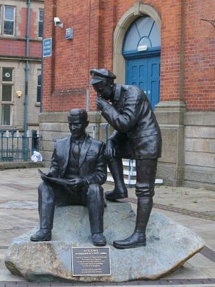 Bronze statue commemorating Jack Judge in Stalybridge, England