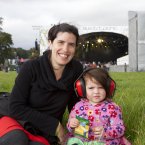 Emily Cuddy and Lillian Cuddy, two-and-a-half, settle into the Electric Picnic festival. (Photo: Tony Kinlan)