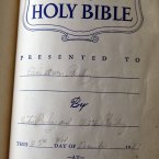 A first page of a sixteen hundred bible that used to belong to Elvis Presley, at Omega Auctions in Stockport. (David Thompson/PA Images)