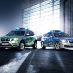 The BMW X3 (left with green detailing) and the BMW 5 Series Touring Police Vehicles. (Image: BMW Group)