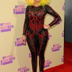 Nikki played it down a bit at this year's awards opting for a traditional bejewelled body stocking and subtle two tone hair (Image: Doug Peters/EMPICS Entertainment)