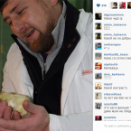Cuddling a baby chick.  What an animal lover!