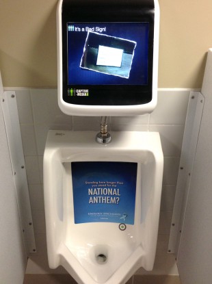 A urinal with the game installed