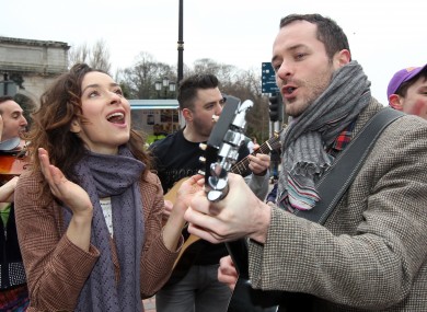 The cast of Once singing on Dublin's Grafton Street earlier this year. 