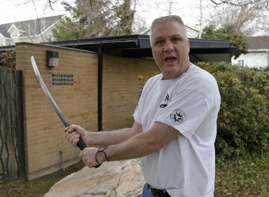 Kent Hendrix, showing off his sword