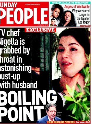 The Sunday People published photographs showing Charles Saatchi with his hand around the neck of his wife, TV chef Nigella Lawson.