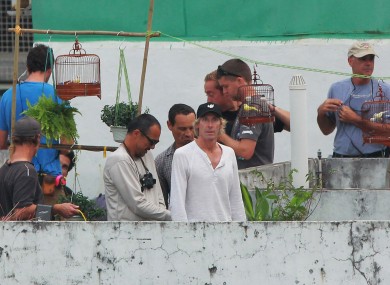 Bay on set in Hong Kong. 