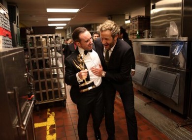 Chris O'Dowd and Nick Vincent Murphy celebrate after collecting their award. 