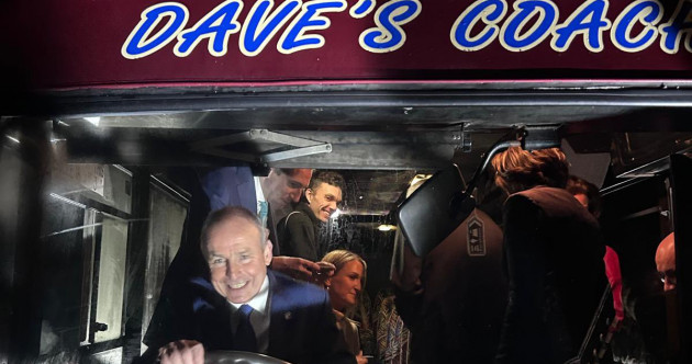 Mad or delighted? We can't tell how the Taoiseach feels about driving the Gavin and Stacey bus